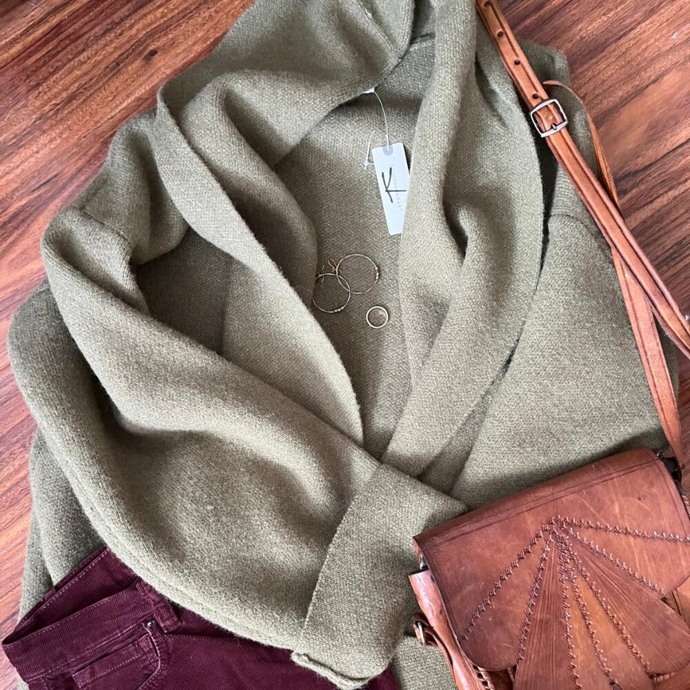 Anthropologie Moss Green Sweater Jacket Open Front One Size NWT